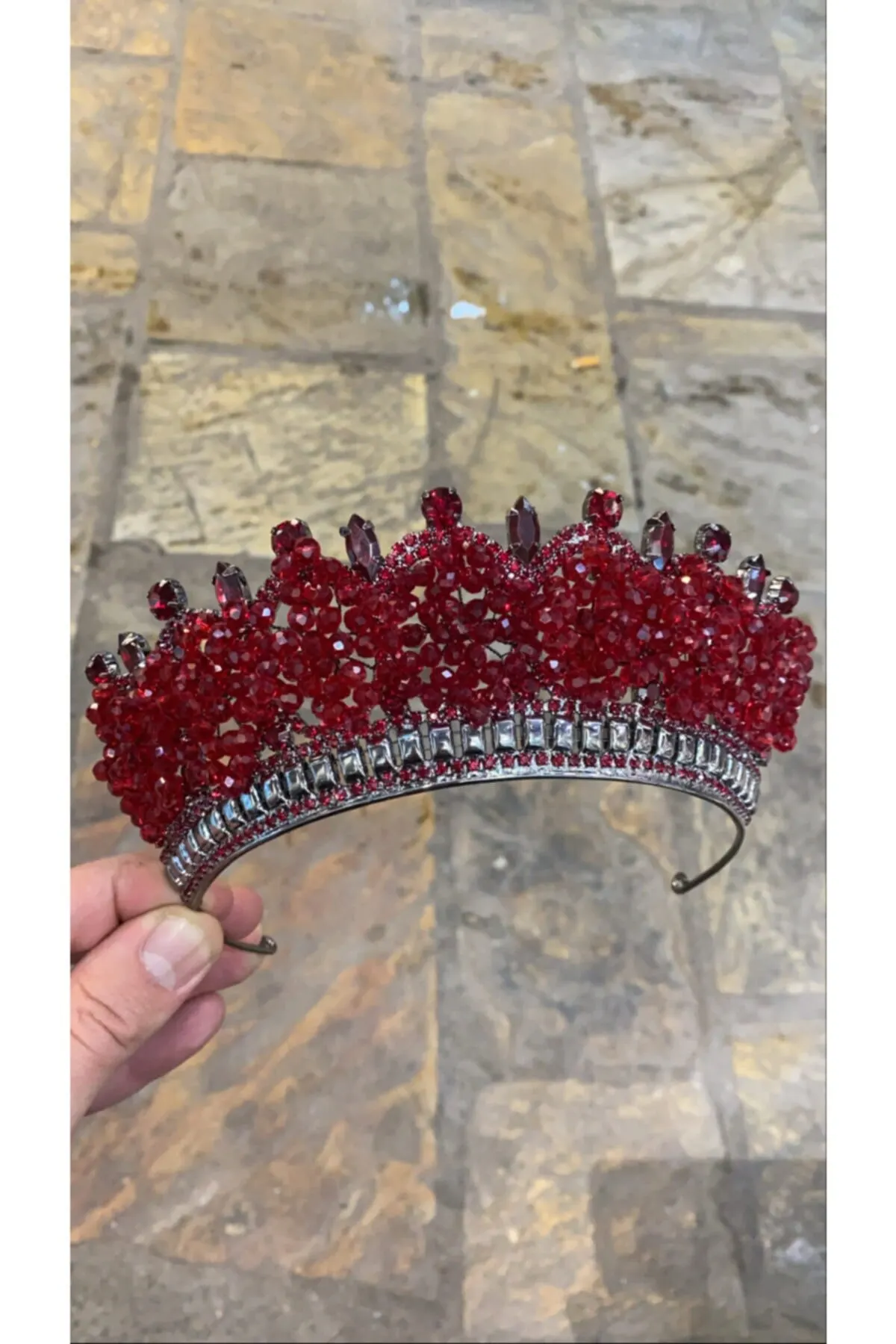 

Bridal Accessories Bridal Crown Stone Crystal Claret Red Wedding Handmade For Bride And Bride