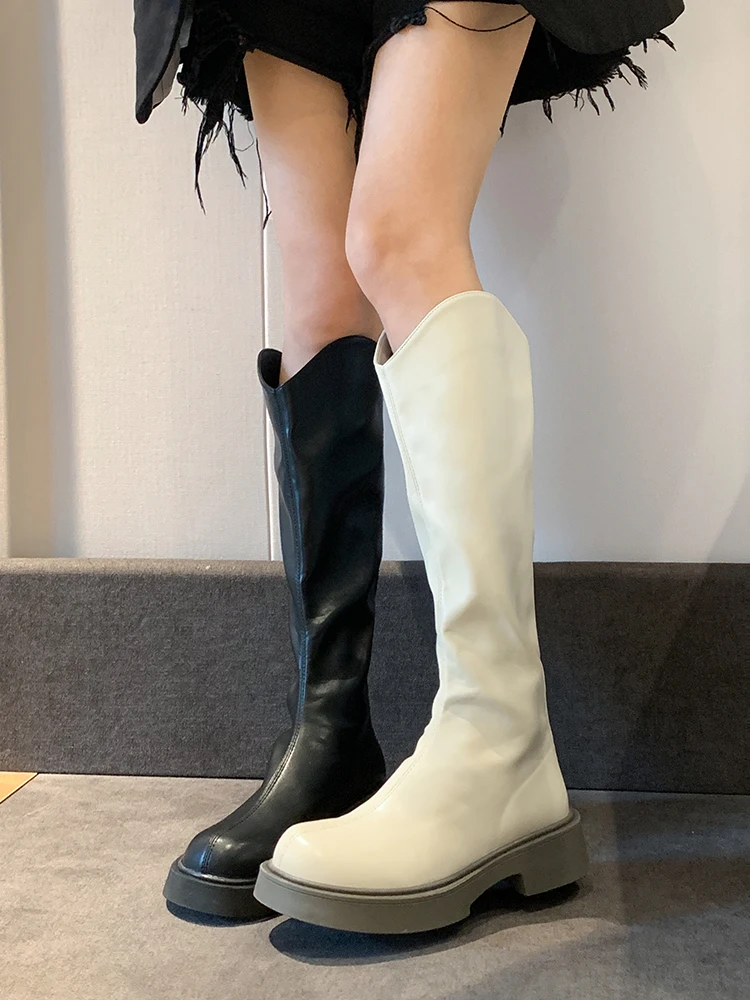 

Round Toe Lady Boots Sexy Thigh High Heels High Sexy Shoes Luxury Designer Boots-Women Zipper Over-the-Knee Lolita Flat Rubber F