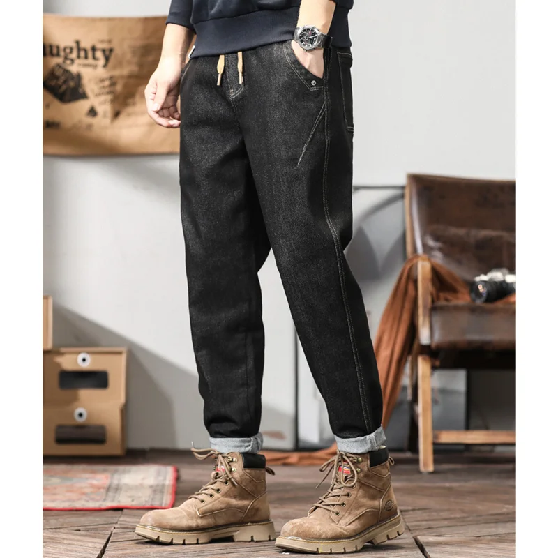 Streetwear Men 2022 Fashion New Pattern Vintage Recreational Blue Jeans Loose Straight Cylinder Broad Leg Trousers Autumn Female