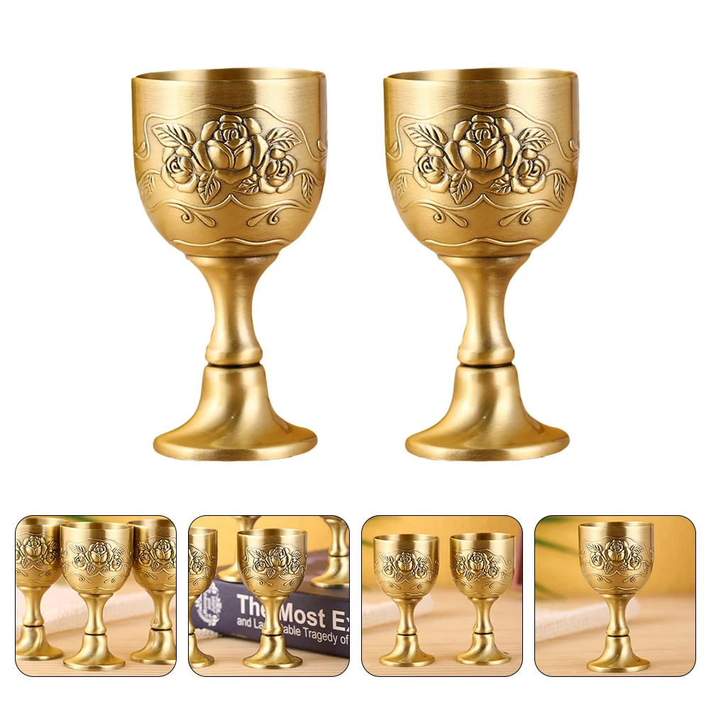 

2 Pcs Europe Floral Jewelry Mini Glass Embossed Zinc Alloy Vintage Ornaments Cups Bride Engraving Flower