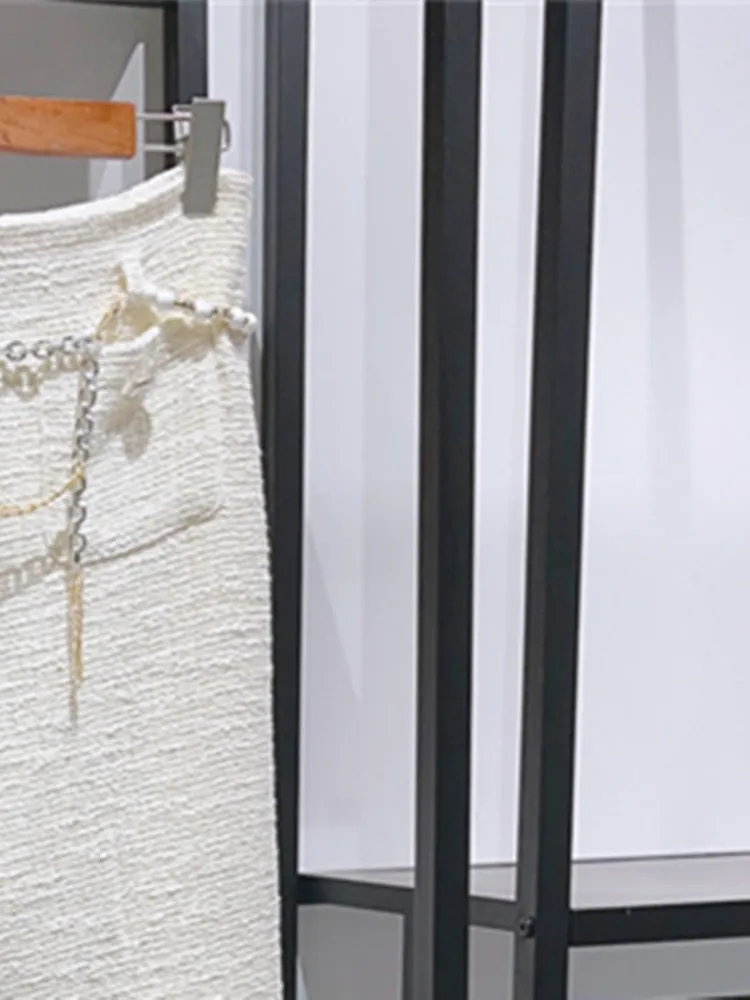 

Women Chain Belt Long Pants Tweed High Waist Straight Trimmings Female Wide Leg Trousers 2023 Autumn