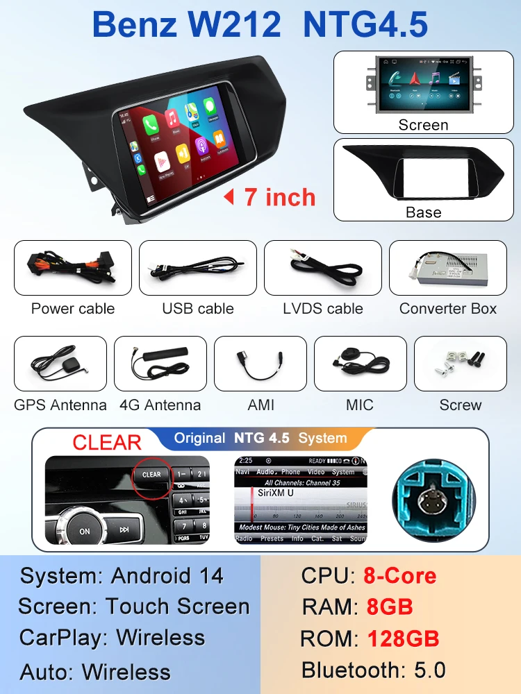 

2025 Новая заводская цена 7-дюймовый Android 14 Автомобильные мультимедийные плееры для Mercedes Benz E Class W212 GPS-навигация CarPlay AUTO