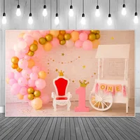 1st Baby Birthday Party Photography Backgrounds Crown Queen Chair Balloons Golden Glitter Kids Backdrops Photographic Portrait