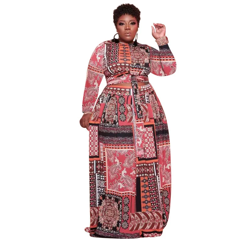 Women Plus Size Dress Print Bandage Sashes Long Dresses Fashion Loose Maxi Vestidos Female Vintage Outfits Autumn 2022