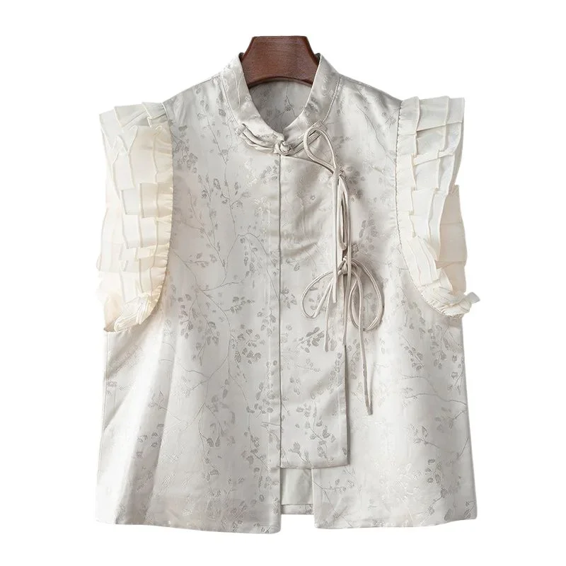 Nichevest женский летний новый стиль 2024 50% шелковый китайский жилет на пуговицах с
