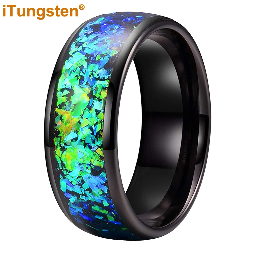 iTungsten 8 мм черное обручальное кольцо из карбида вольфрама блестящее сине-зеленое