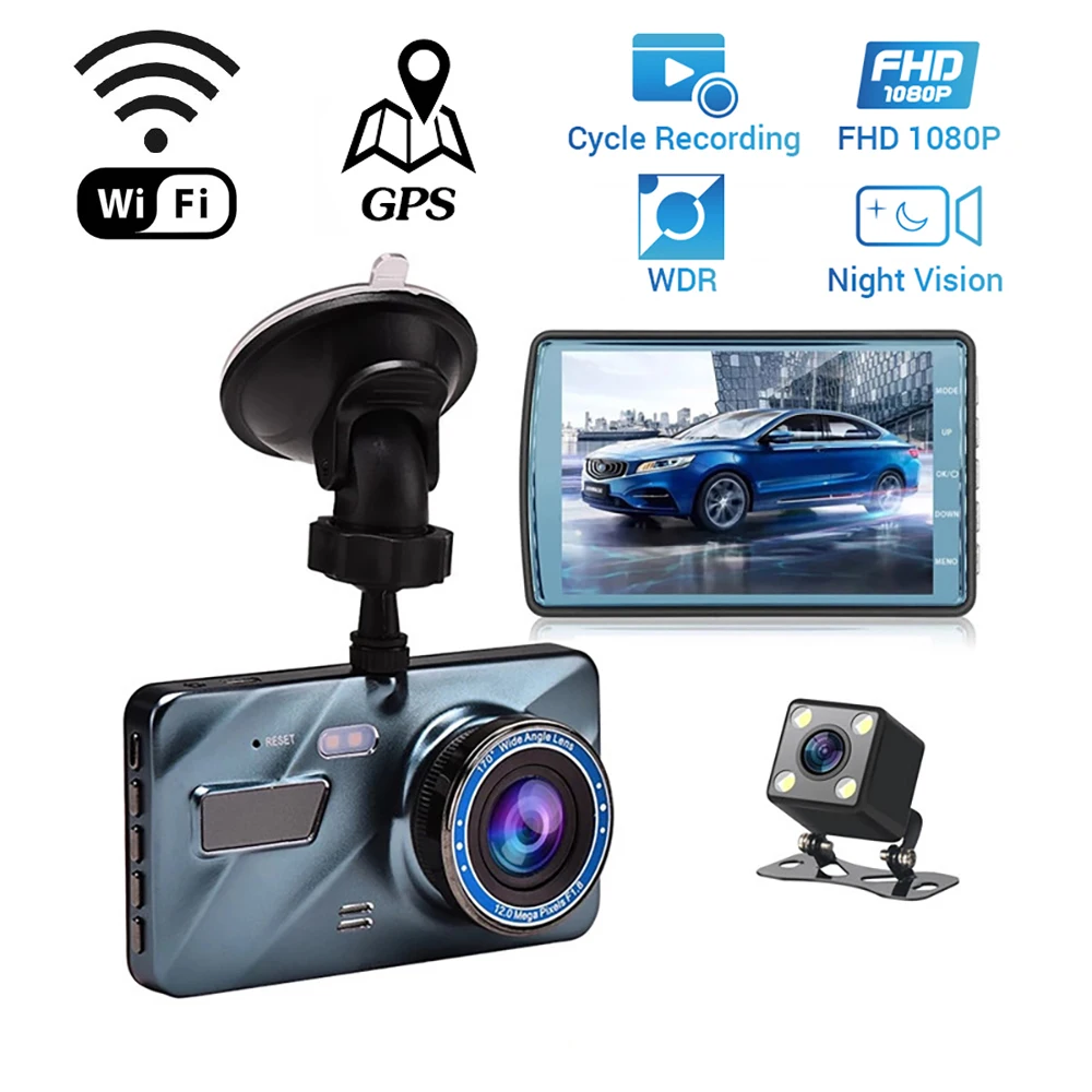 Car DVR WiFi Dash Cam 4.0" Full HD 1080P Rear View Video Recorder Night Vision Black Box Dashcam Auto Vehicle Camera GPS Logger