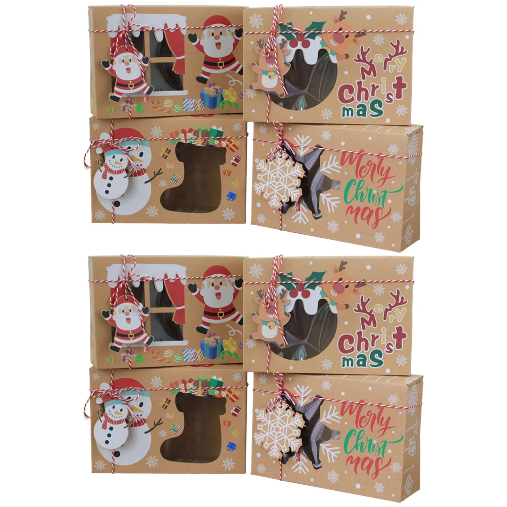 

8 Pcs Multifunction Christmas Window Box Gift Bag Kraft Paper Candy Storage Cases