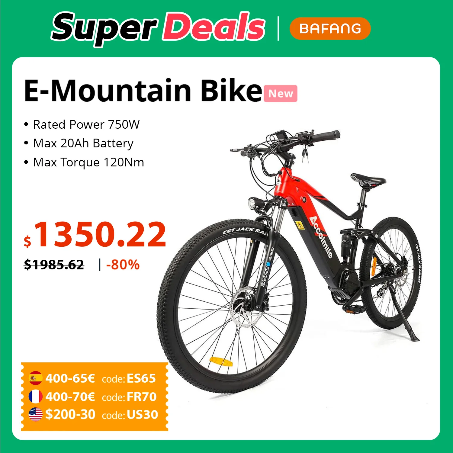 Accolmile Electric Mountain Bike Electric Bicycle eMTB 27.5 29 Inch 48V 250W 750W Bafang Mid-Motor 17.5Ah 840 Wh Lithium Battery
