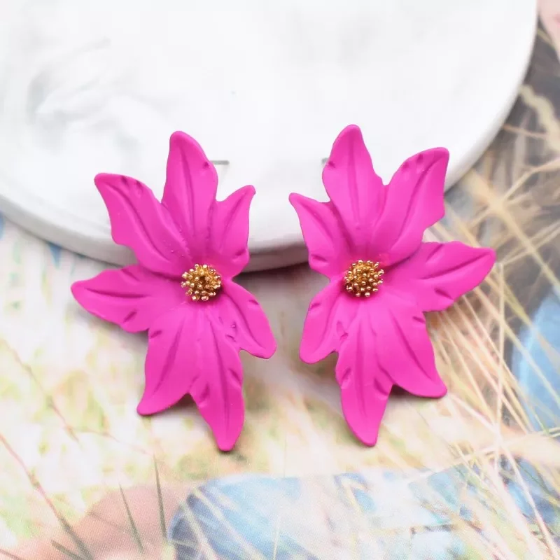 

New Korean Style Spray Paint Big Flower Stud Earrings For Women Fashion Summer Elegant Sweet Jewelry Accessories Brincos