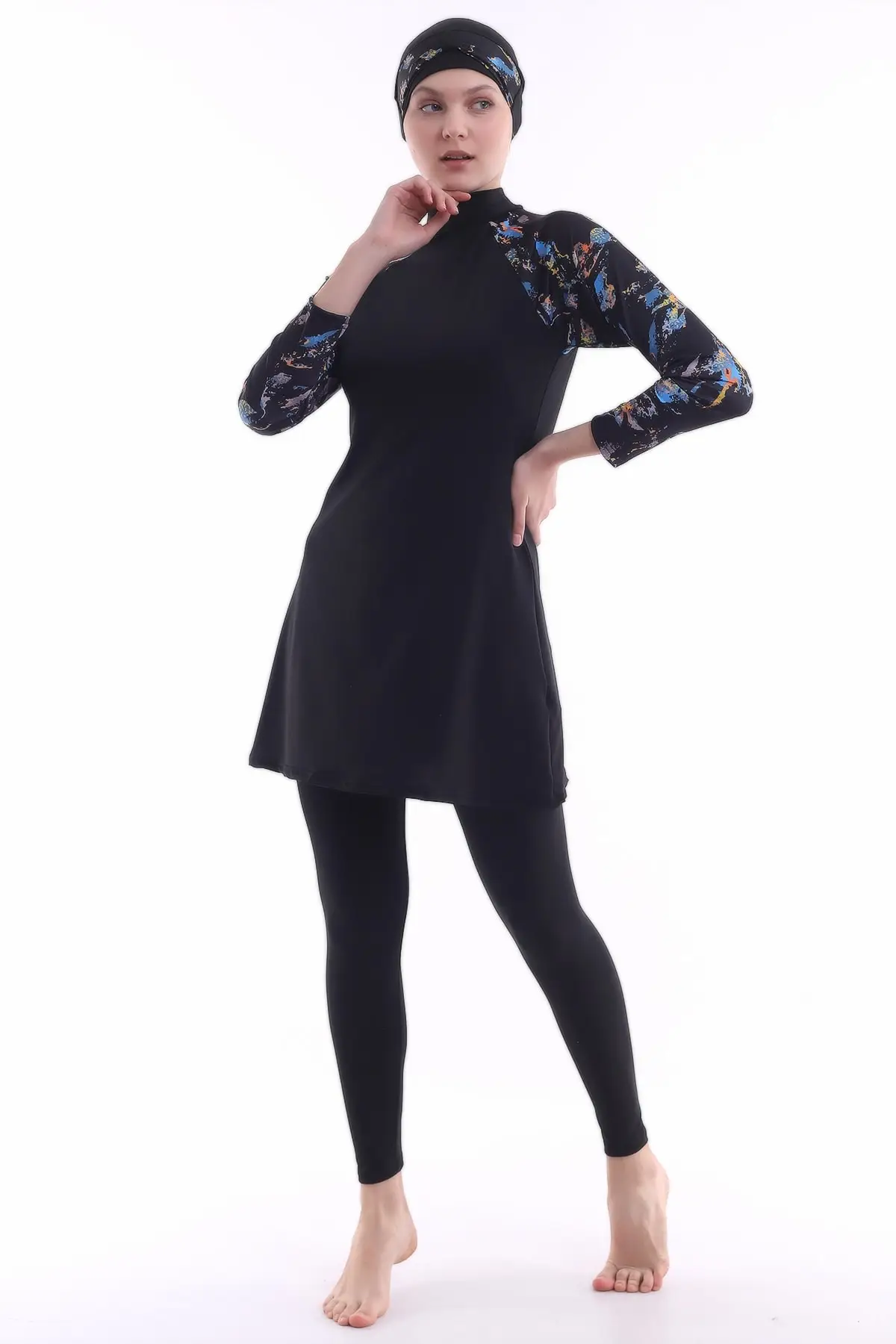 

Muslim Burkinis Black Lycra Swimwear Modest Summer Clothing Hijab Sport Swimsuit Islamic Full Cover Swimwear
