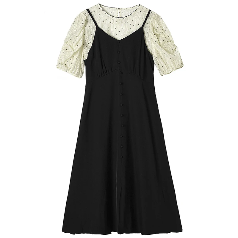 Топ с кружевным воротником и юбка на бретелях V-образным вырезом