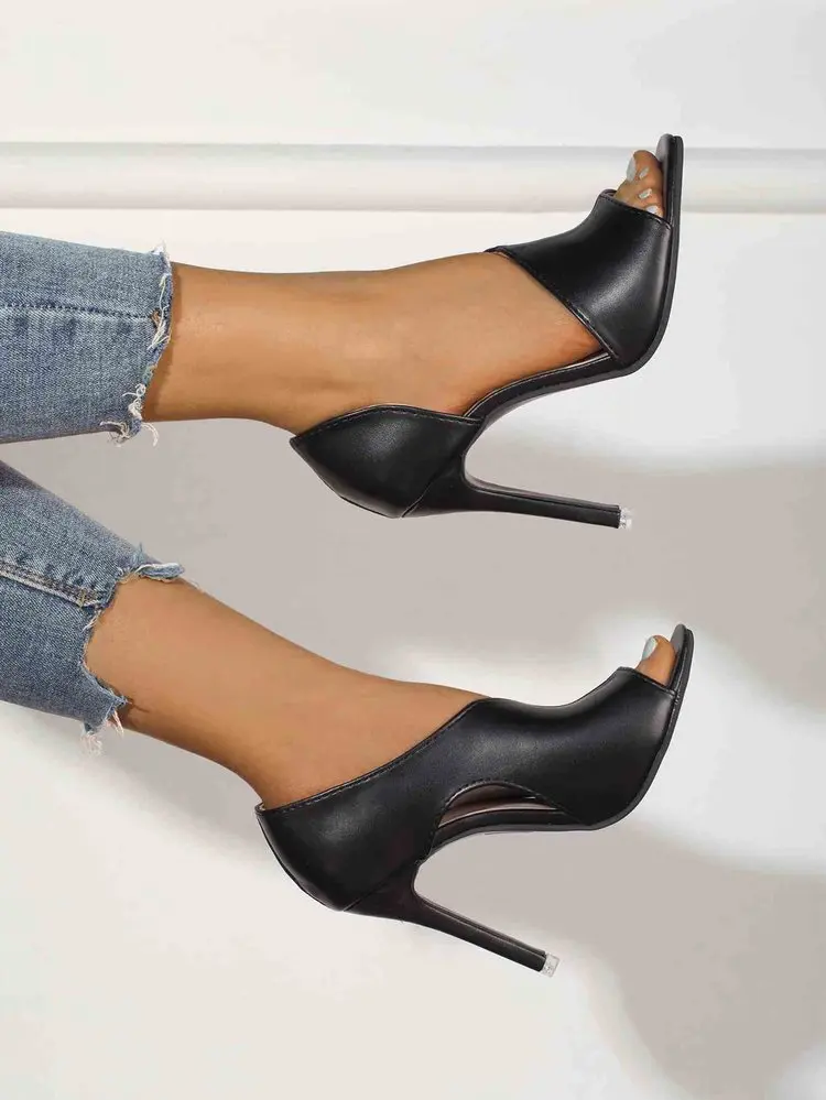 

Туфли-лодочки женские на высоком каблуке, открытый носок, пикантные туфли-лодочки, каблук, пикантная обувь, черные, HVT735