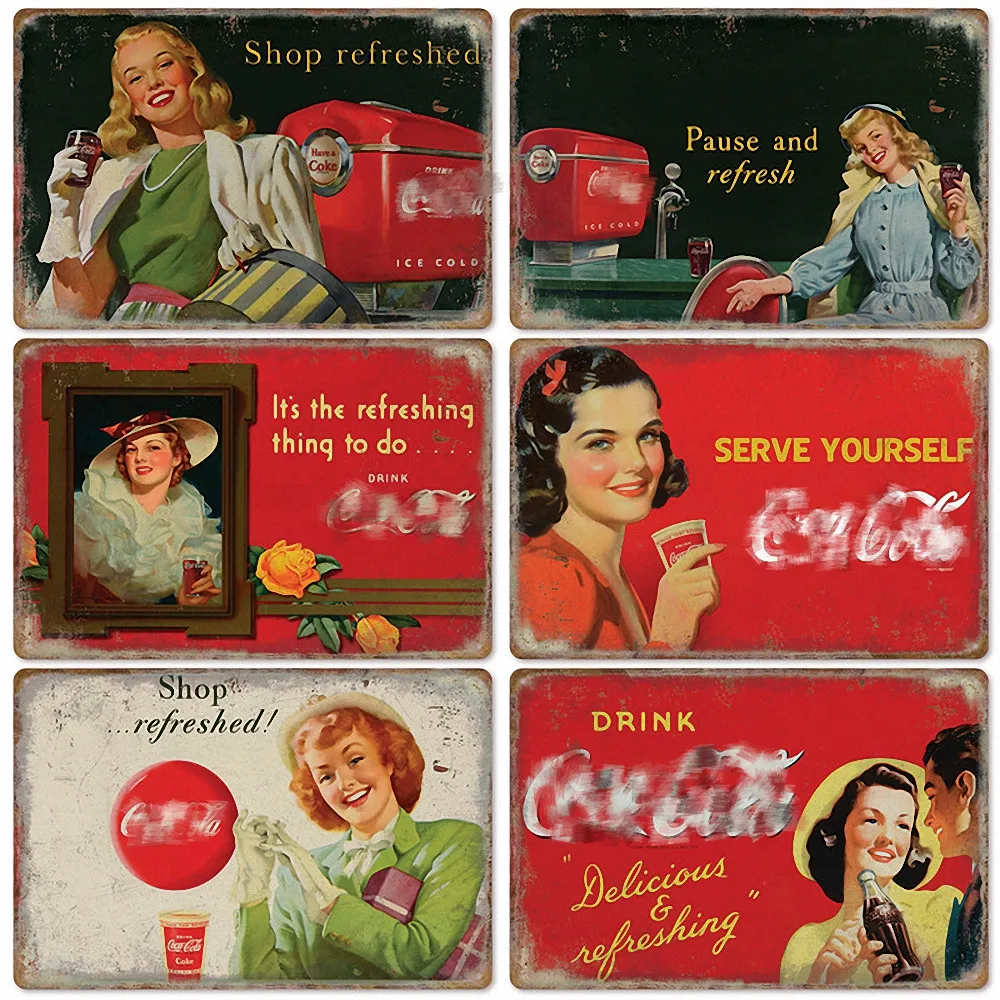 

Iced Drink Metal Painting Tin Signs Vintage COKE Wall Art Poster Garage Pub Rustic Wall Plaque Bar Diner Home Decoration Sticker