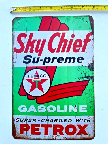 q1 Texaco Sky Chief Su-preme Бензин Винтаж Оловянный Знак Масло Газ Металл Петрой-Алюминий