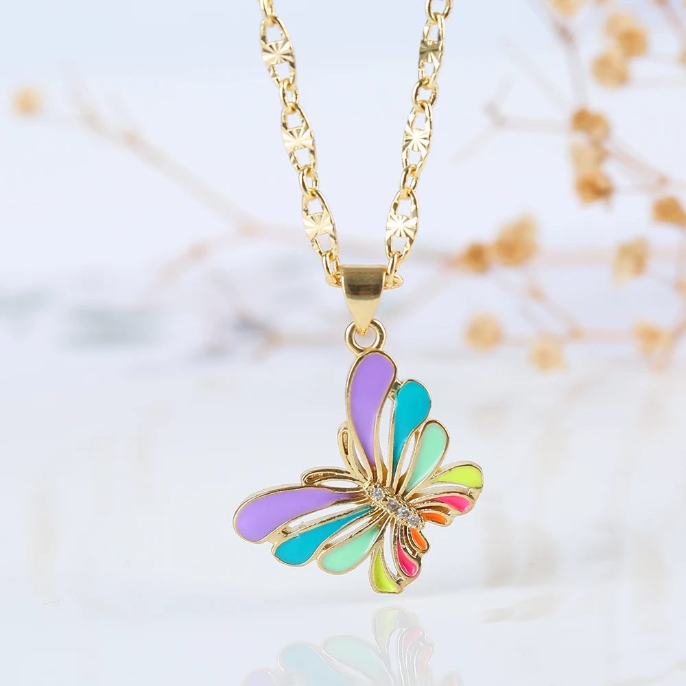 Новинка 2022 красочное улучшенное ожерелье с подвеской-бабочкой в стиле хип-хоп