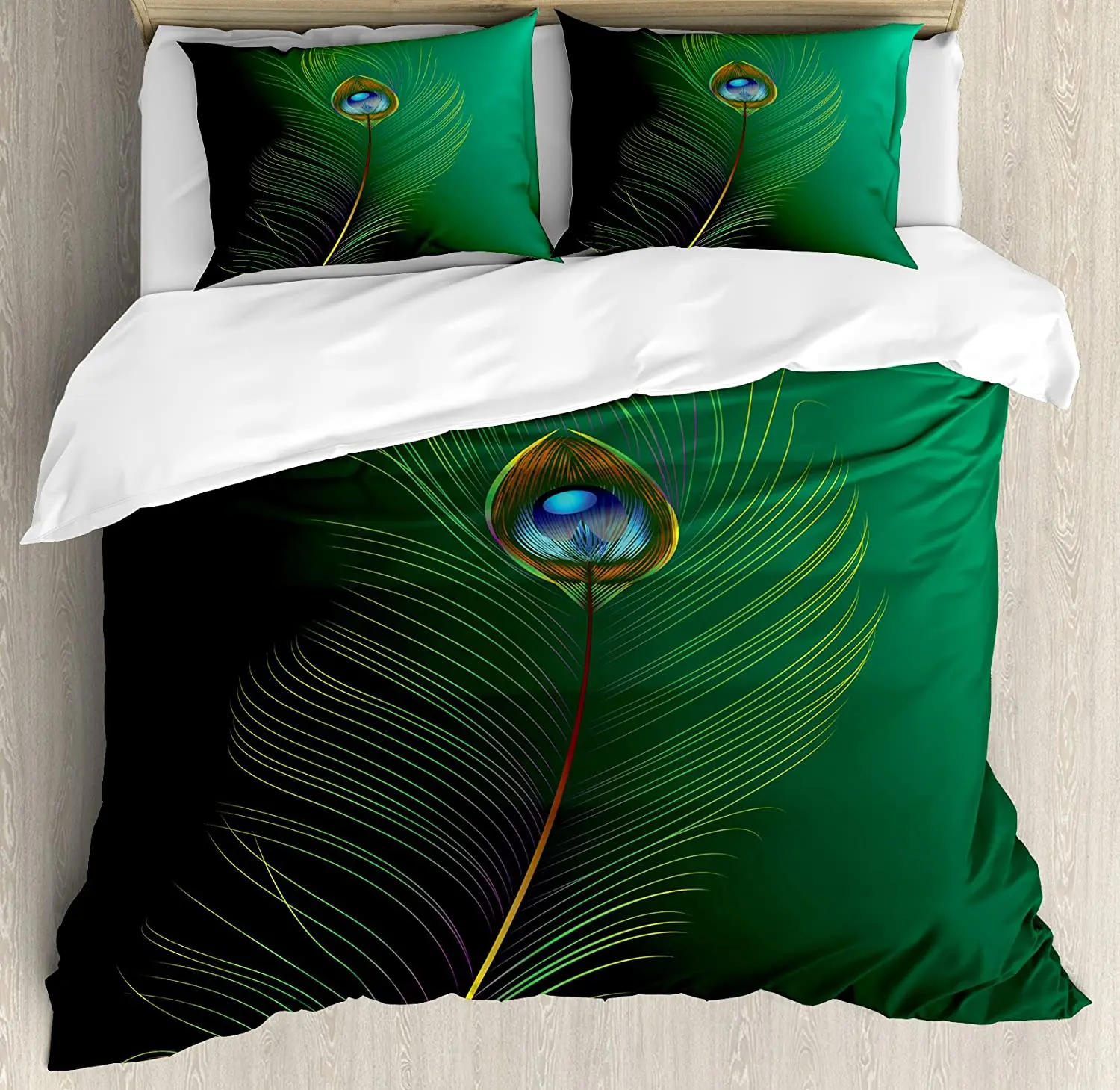 

Peacock Bedding Set Comforter Duvet Cover Pillow Shams Peacock Feather Illustration in Simplistic A Bedding Cover Double Bed Set