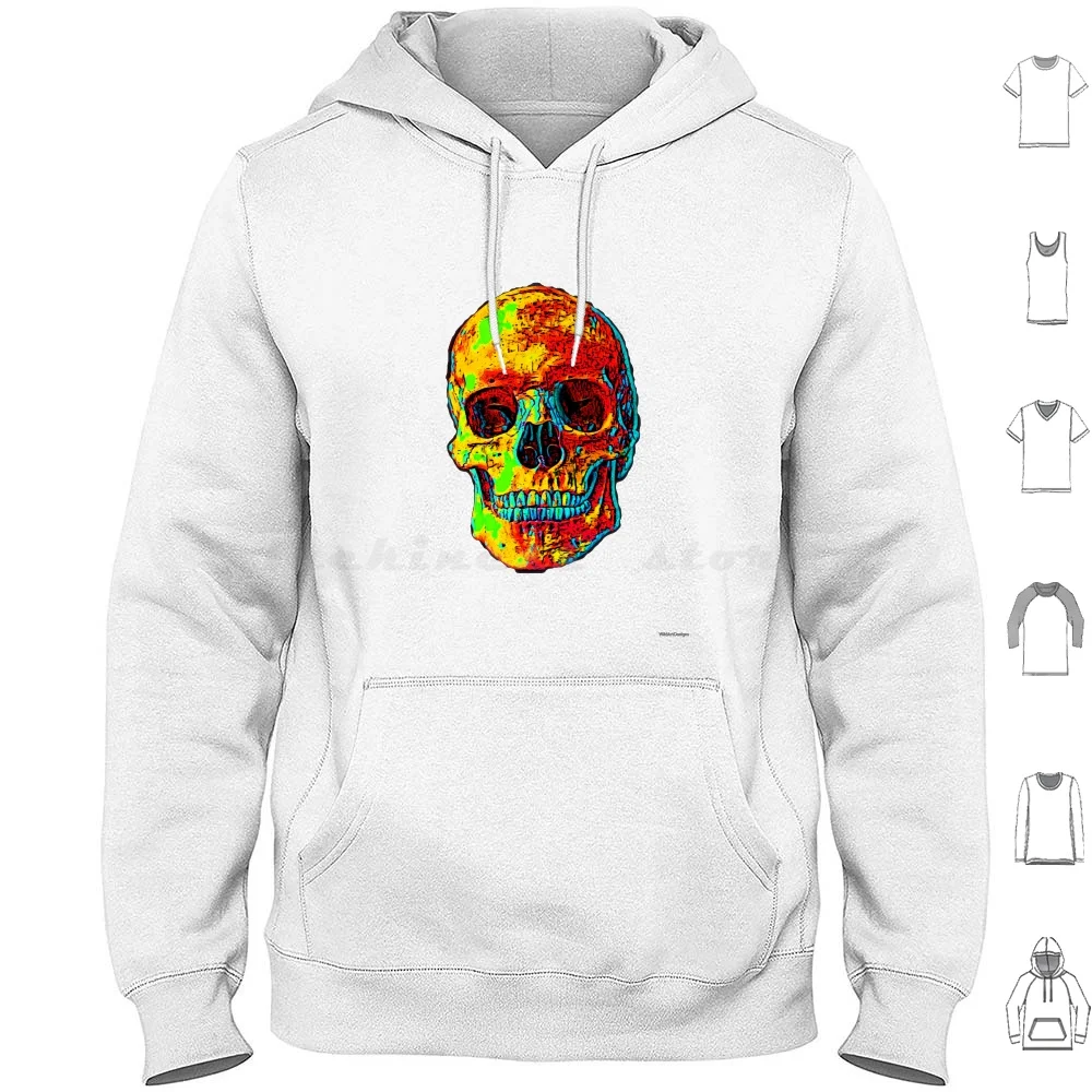 

Retro Skull Art Hoodies Long Sleeve Skull Colorful Vibrant Unique Graphic Bold Statement Cranial Skeletal Bright Wall