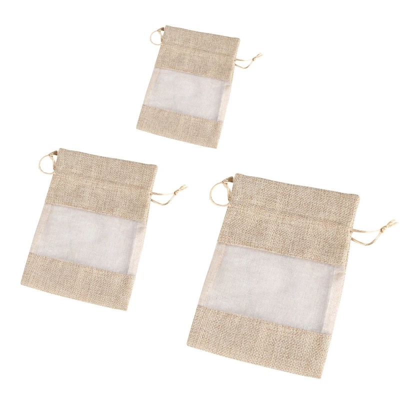 

652F Linen Burlap Organza Bag with Drawstring for Wedding Party Cosmetic Samples Goodies Mesh Pouch