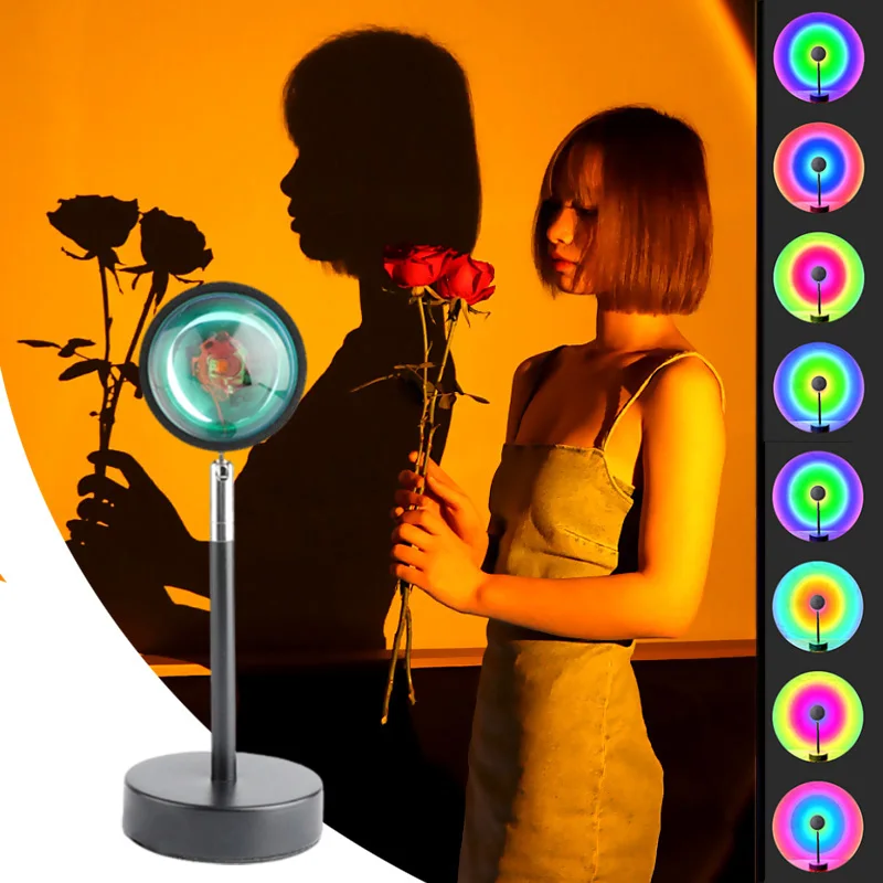 

16 цветов, закат, радужная лампа, проекционный ночник, проекционный ночник, светодиодная настольная лампа для спальни, атмосфера, радужная ла...