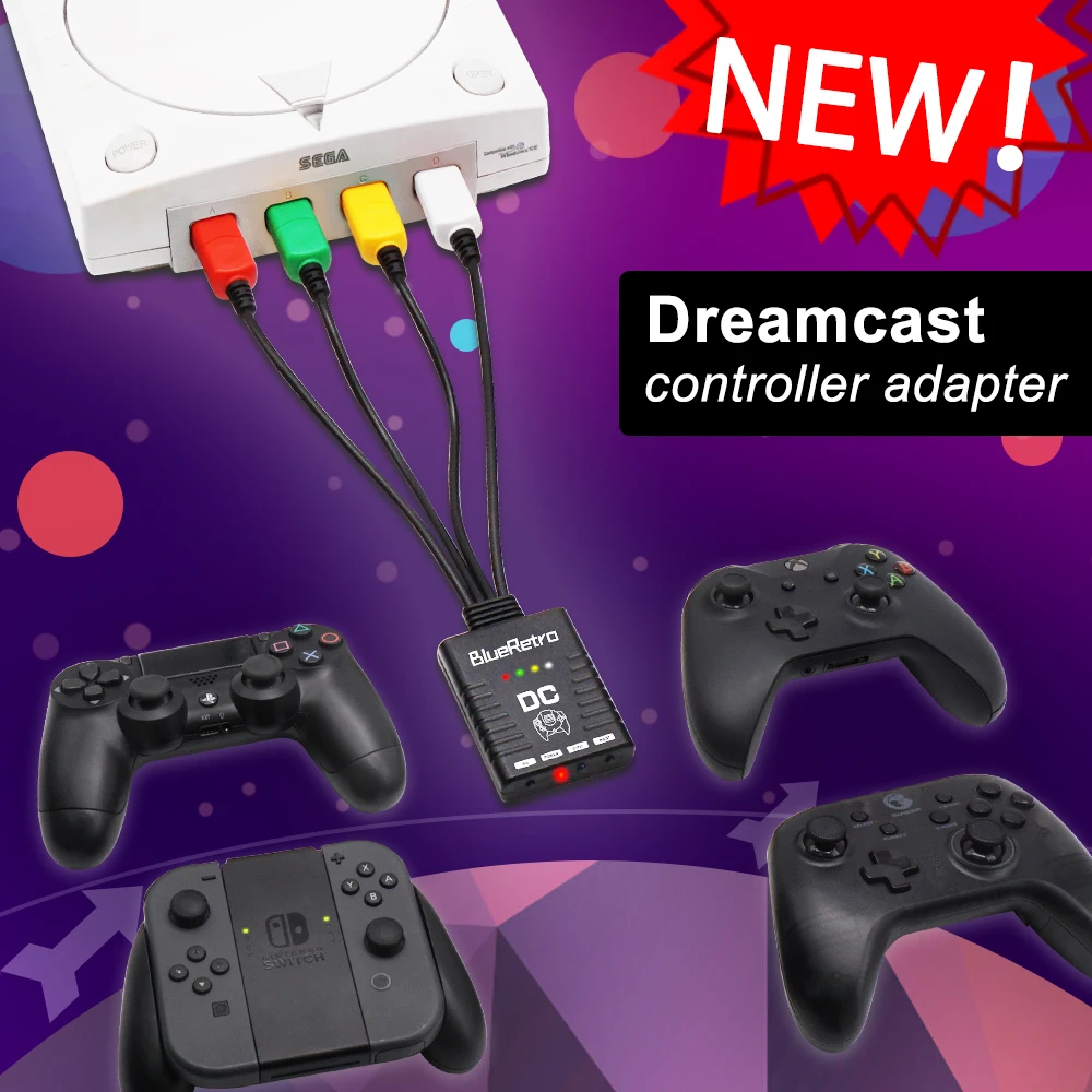 

New Dreamcast Blueretro Wireless Controllers Adapter For SEGA Dreamcast DC Console Compatible with PS5 Switch Xbox Controller