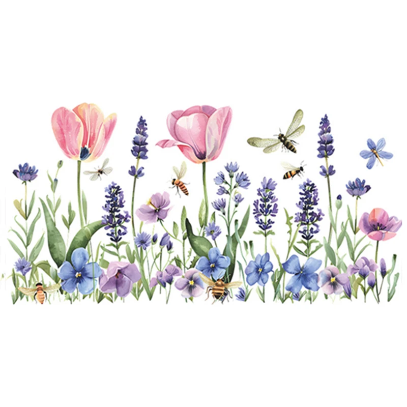 Виниловые настенные наклейки с цветами тюльпанов на стеклянную дверь окно стены