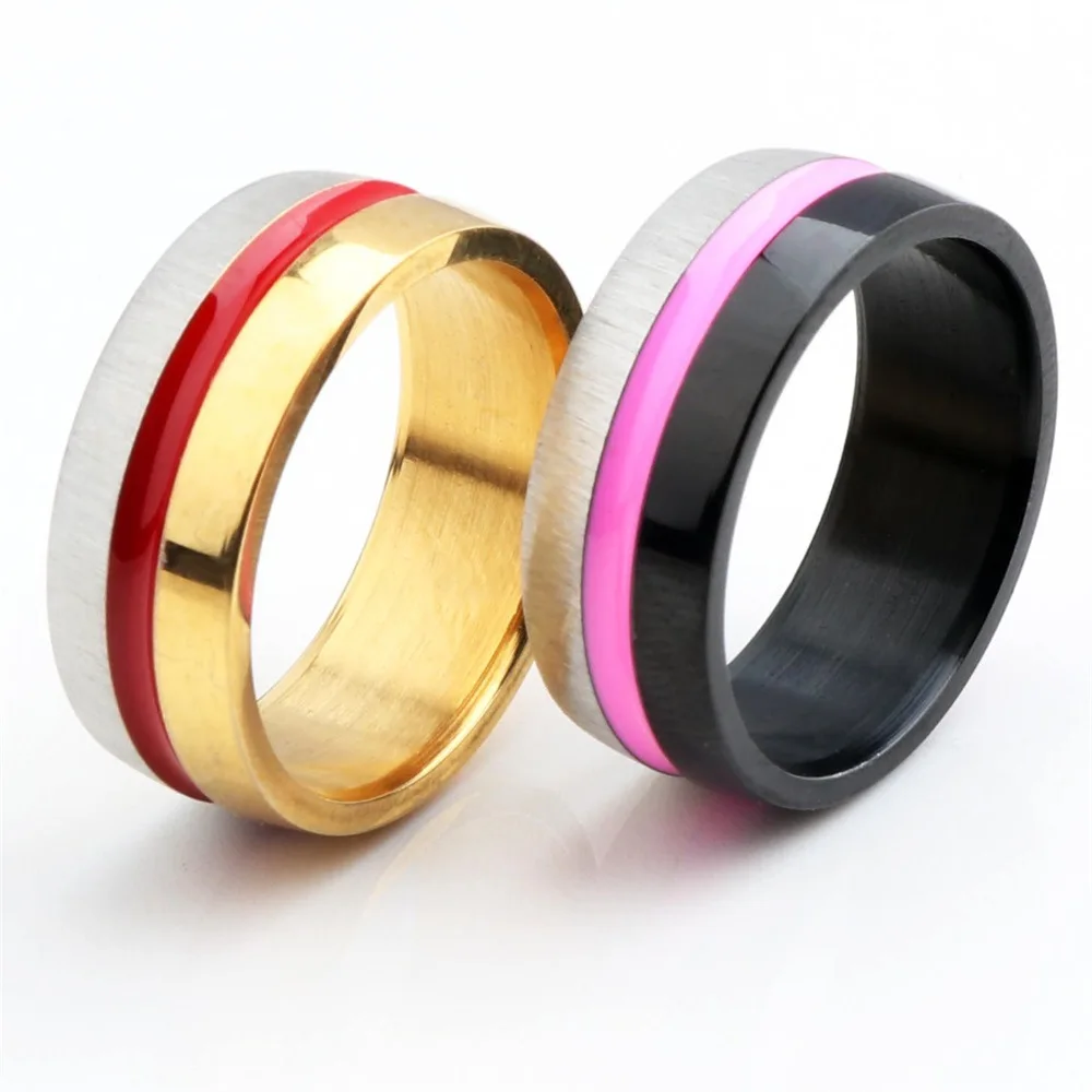 

8mm Men Rings Colorful Groove Matte Stainless Steel Ring Wedding Engagement Party Jewelry Anniversary Jewelry Gift For Women Men