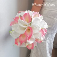 wedding bouquet ramos de flores artificiales de alta calidad pink with ivory calla lilies pearls bead luxury wedding bouquet