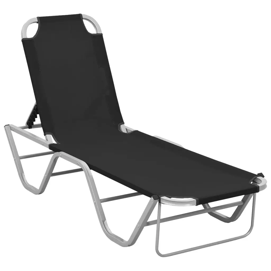 

Sun Lounger, Textilene and Aluminium Outdoor Recliner Chair, Patio Furniture Black 190 x 59 x 30 cm