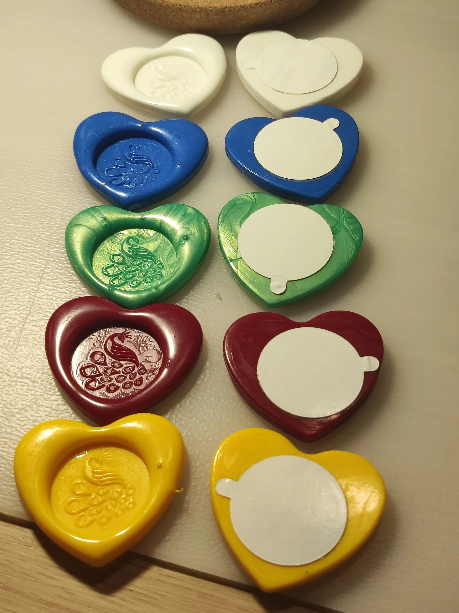 

43x40mm 3D Peacock Pattern Wax Seal Stickers with Double-sided Tape Heart Style Wax Stamp Label Stickers For Wedding Invitation