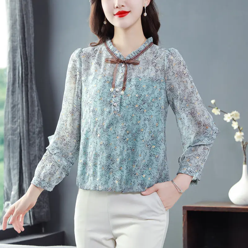

Floral Chiffon Shirt Women's Spring Summer New Fashion Long Sleeve Loose Blouse Women Blusas Mujer De Moda