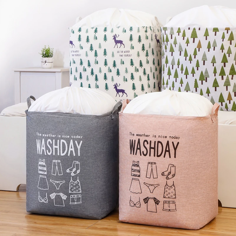 

Square Large Laundry Baskets Organization Dirty Clothes Toys Folding Storage Baskets Anti-dust Waterproof Storage with Handles