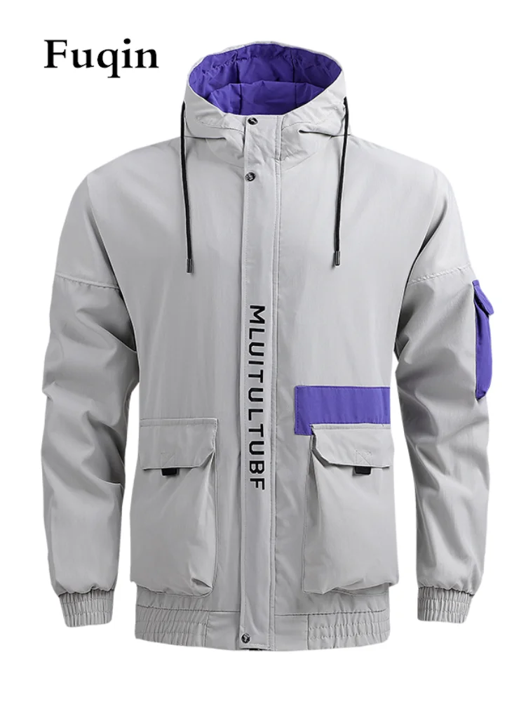Куртка мужская с капюшоном и надписью однотонная куртка на молнии для кемпинга