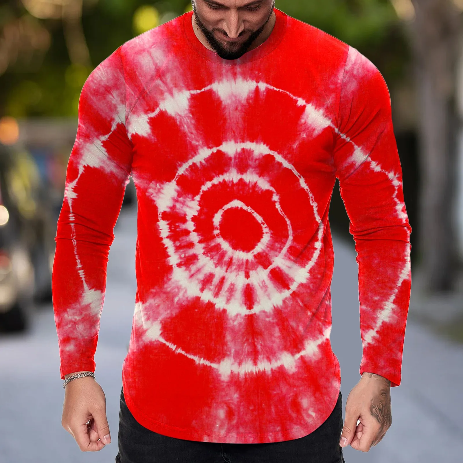 

Spandex T Shirts for Men Mens Fashion Casual Sports Fitness Outdoor d Hem Solid Color Round Long Sleeve Shirts Bulk Men