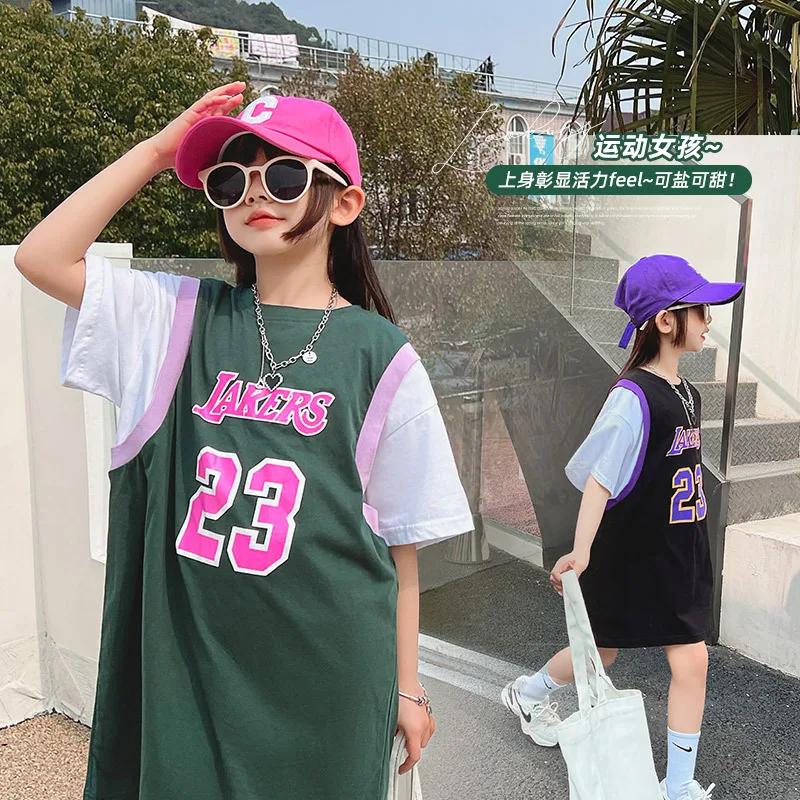 

Girls' dresses 2022 new summer dress big children's loose T skirt children's short-sleeved princess dress tide