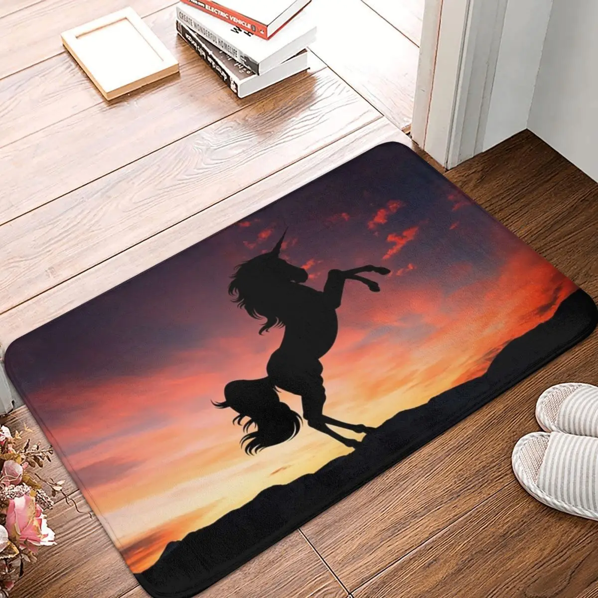 Напольный коврик с изображением единорога и заката нескользящий животных дикой