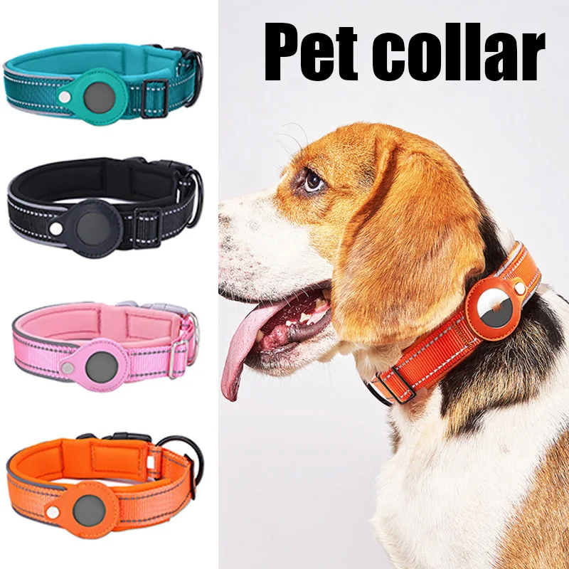 

Dog Collar With Airtag Case Nylon Pet Collar Reflective Soft Anti-lost Tracking Protective Sleeve Collar Dog Supplies For Dog
