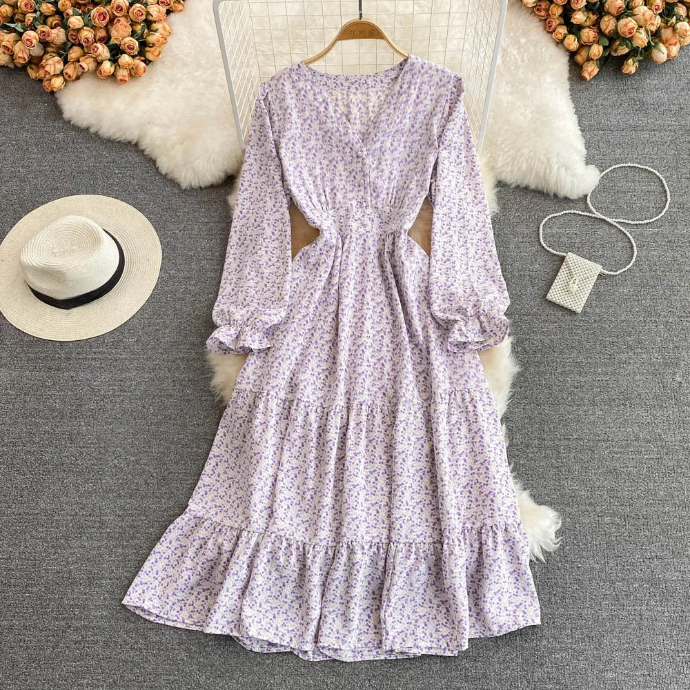 

Korobov 2022 New Spring Women Dress Vintage Puff Sleeve Square Collar Dresses Korean High Waist Velvet Vestidos Femme