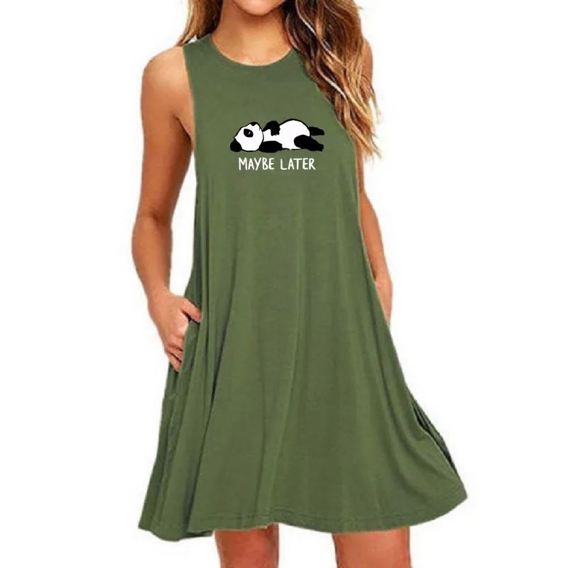 

2022 New Summer Dress Casual Loose Sleeveless Solid Color Swing T-Shirt Dresses Beach With Pockets Plus Size S-XXL
