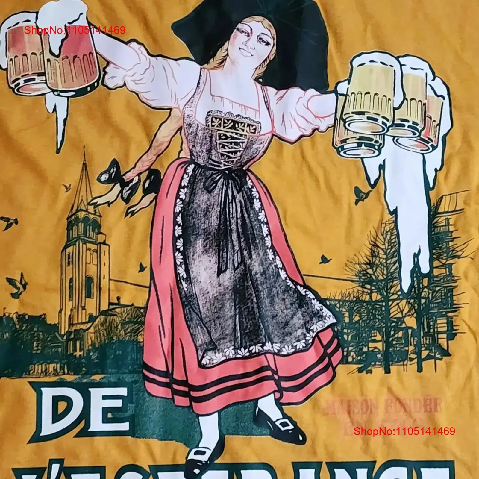 Фото Футболка с рекламой пива, размер XL, Biere De L'esperance, французский винтажный постер, винтажный потертый топ для повседневной носки, дышащий №1