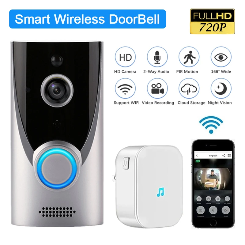 

Видеозвонок дверной беспроводной с поддержкой Wi-Fi для iOS и Android