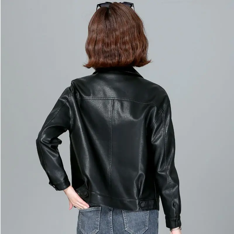 Women 2022 Autumn New Loose Pu Imitation Leather Jacket Short Leather Jacket Lady PU Leather Jacket Coat  L21