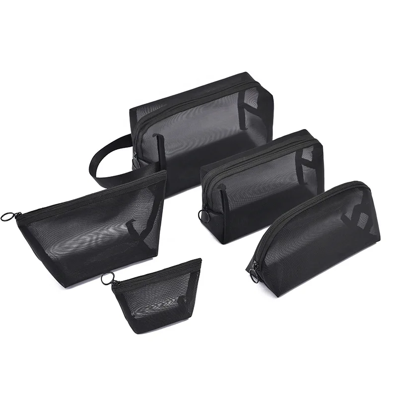 

1PCS Black Mesh Cosmetic Bag Women Makeup Bags Zipper Pencil Pouch for Offices Travel Storage Bags Toiletry Bags Makeup Pouch