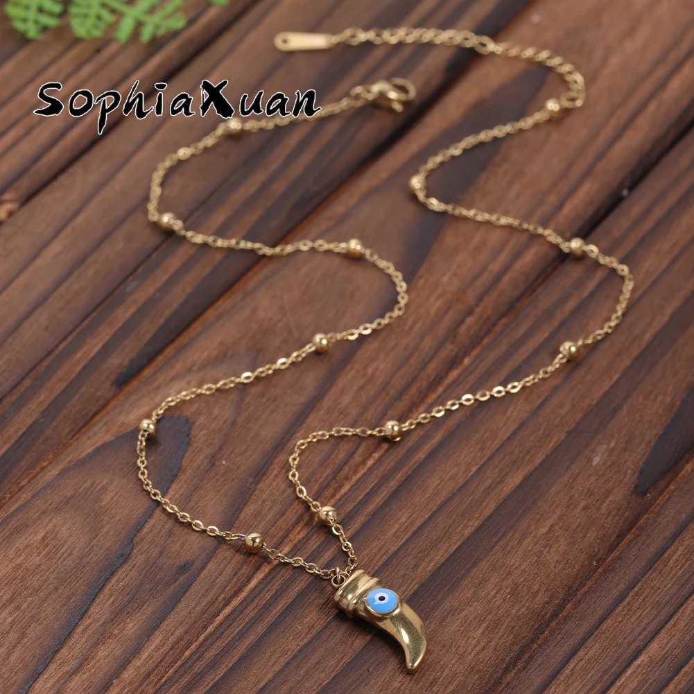 Женское Ожерелье из нержавеющей стали SophiaXuan, в богемном стиле, модное бирюзовое ожерелье с глазами, подарок на день рождения, 2023