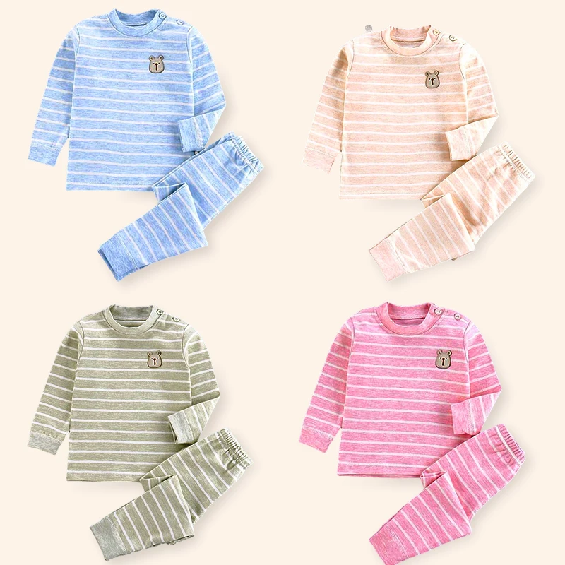 

Комплект для детей; Хлопковое нижнее белье; Одежда с длинными рукавами для малышей; Цветные платья; Теплые пижамы; Сезон осень-зима; Однотонн...