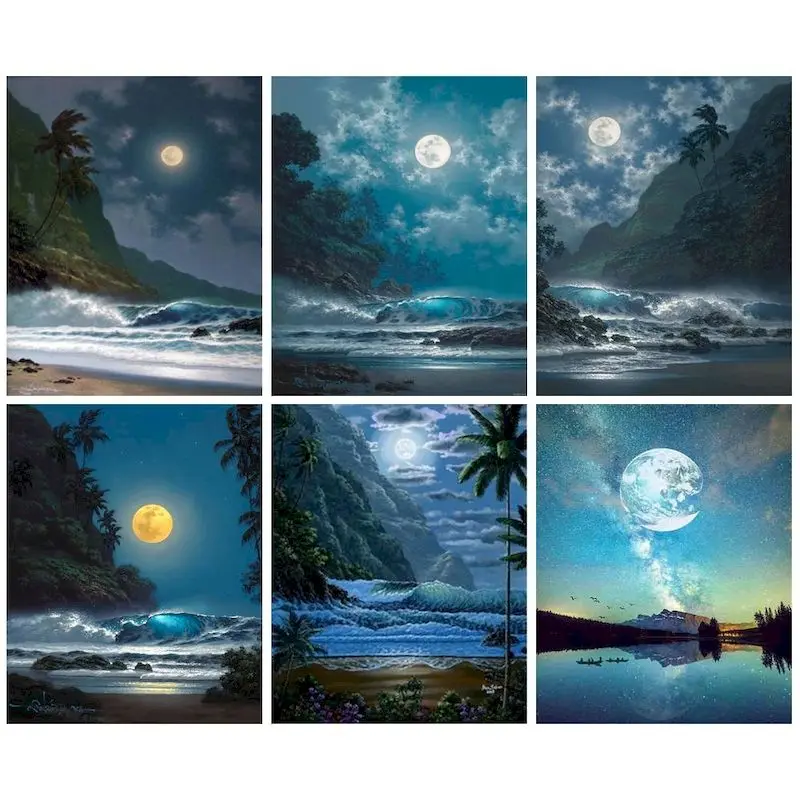 

RUOPOTY Beach in Nght DIY oil Painting By Numbers Kit acrylic paint by numbers art work diy Paintings art on Canvas By Numbers