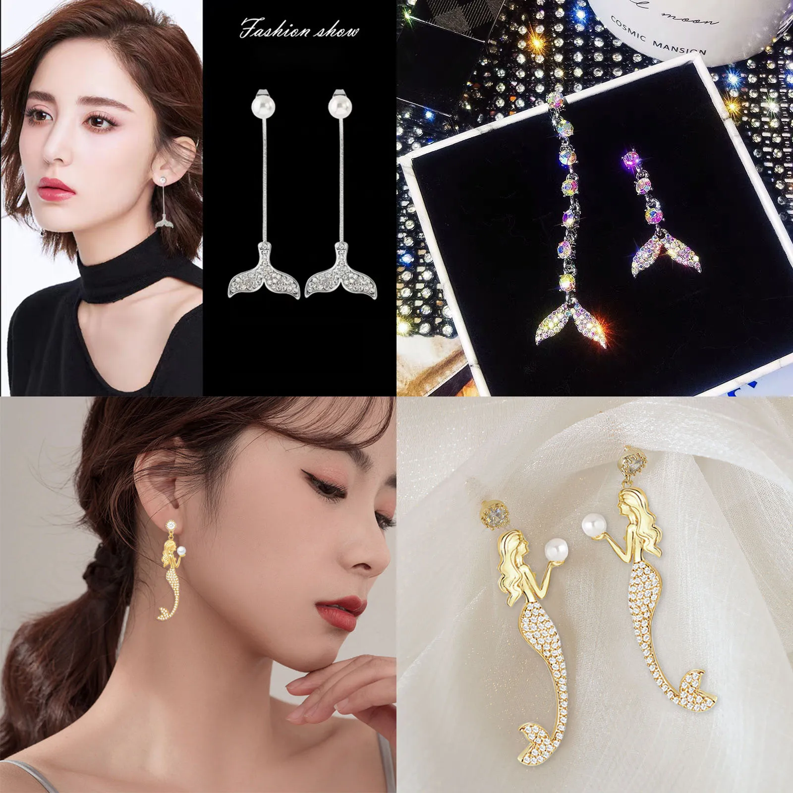 

Ladies Fashion New Style S925 Silver Needle Mermaid Earrings Super Fairy Long