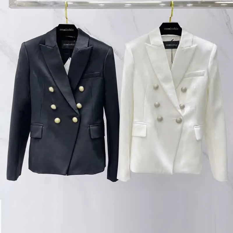 

22 New Wool Double Breasted Gold Button Slimming Blazers Fashion Lapel Waist Jacket Temperament Office Coat For Women 2color