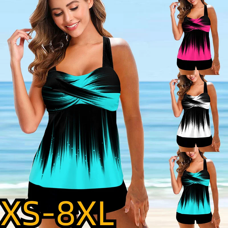 

2022 New Female Two Piece Set Monokini Bikini Summer Women High Waist Tankini Swimwear Swimsuit Abstract Printing Bathing Suit