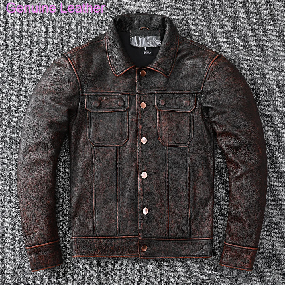

Кожаная Рабочая одежда, новая ковбойская оригинальная винтажная куртка коричневого цвета, мужская одежда в старинном стиле